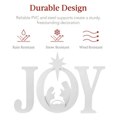 3-Piece Christmas JOY Nativity Yard Decoration w/ Ground Stakes - 46in