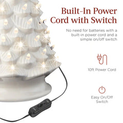 Large Pre-Lit Ceramic Christmas Tree Decoration w/ LED Light, Timer - 18in