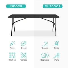 Portable Folding Plastic Dining Table w/ Handle, Lock - 6ft