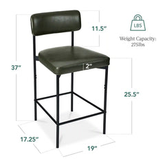 Set of 2 Armless Counter Height Bar Stools, Modern PU Faux Leather Stools