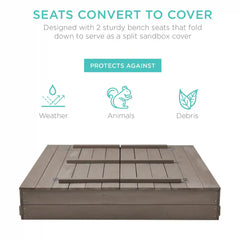 Kids Cedar Sandbox w/ Sand Screen, 2 Benches - 47x47in