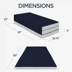 4in Portable Mattress Topper, Tri-Fold Mattress Pad - Midnight Blue