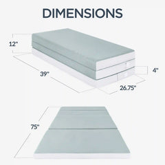 4in Portable Mattress Topper, Tri-Fold Mattress Pad - Seafoam