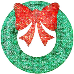 Pre-Lit Outdoor Christmas Wreath, LED Metal Holiday Decor w/ Bow - 30in