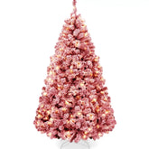 Pre-Lit Red Flocked Artificial Pine Christmas Tree w/ White Lights