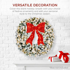 Pre-Lit Flocked Artificial Fir Christmas Wreath w/ 2-in-1 LED Lights