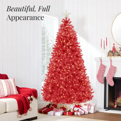 Pre-Lit Artificial Red Christmas Tree w/ Incandescent Lights