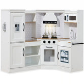 Pretend Play Corner Kitchen Wooden Toy Set for Kids w/ Lights, Sounds