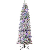 Pre-Lit Snow Flocked Artificial Pencil Christmas Tree w/ Multicolor Lights
