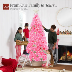 Pre-Lit Artificial Pink Christmas Tree w/ Incandescent Lights, Metal Stand