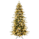 Pre-Lit Artificial Flocked Slim Aspen Noble Fir Christmas Tree w/ Stand