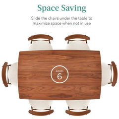 7-Piece Mid-Century Modern Dining Set, Wood Upholstered w/ 6 Chairs