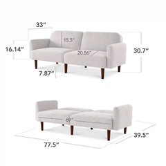 Curved Convertible Futon, Boucle Fabric Split-Back Sleeper Bed