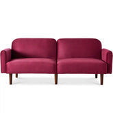Curved Convertible Futon, Velvet Fabric Split-Back Sleeper Bed