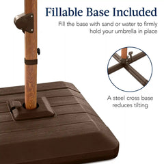 Woodgrain Pattern 2-Tier Outdoor Solar LED Cantilever Umbrella - 10x10ft