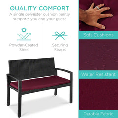 2-Person Wicker Porch Bench for Outdoor, Garden w/ 700lb Capacity - 47in