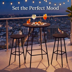 3-Piece Patio Bar Height Bistro Set w/ Backless Stools, Slatted Design