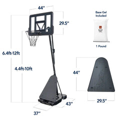 Adjustable 4.4-10ft Basketball Hoop, w/ Shatterproof Backboard, Ball Return