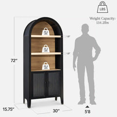 72" Tall Arched Pantry Cabinet w/ Doors, 5-Tier Storage Cabinet w/ Shelves
