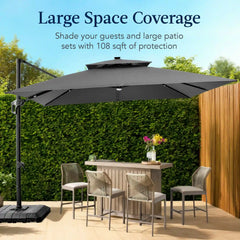 9x12ft 2-Tier Outdoor Solar LED Cantilever Patio Umbrella