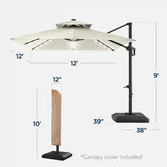 12x12ft 2-Tier Outdoor Solar LED Cantilever Patio Umbrella
