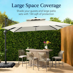 12x12ft 2-Tier Outdoor Solar LED Cantilever Patio Umbrella