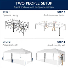 Pop Up Party Tent Canopy w/ 1-Button Easy Setup - 10x20ft
