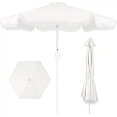 9ft Boho Fringe Umbrella Tilt, UPF50+, Steel Pole