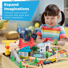 56 Piece Wooden Train Set Table for Kids w/Toy Storage Drawer