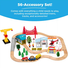 56 Piece Wooden Train Set Table for Kids w/Toy Storage Drawer