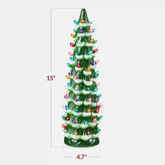 15in Ceramic Christmas Tree, Hand-Painted Holiday Decor w/ LED Lights