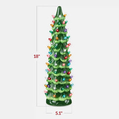 18in Ceramic Christmas Tree, Hand-Painted Holiday Decor w/ LED Lights