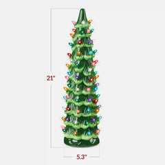 21in Ceramic Christmas Tree, Hand-Painted Holiday Decor w/ LED Lights