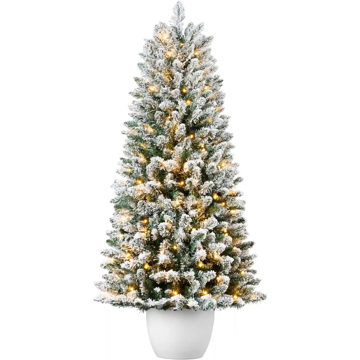 Pre-Lit Potted Flocked Christmas Tree w/ Twinkling White LEDs