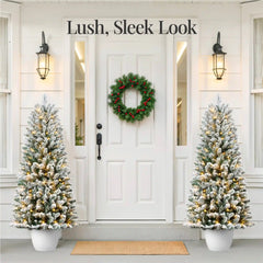 Pre-Lit Potted Flocked Christmas Tree w/ Twinkling White LEDs