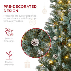 Pre-Lit Pre-Decorated Christmas Tree w/ Flocked Tips, Pinecones