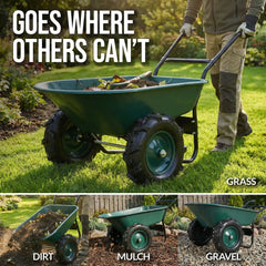 Dual-Wheel Wheelbarrow w/Built in Stand, 500lb Capacity, Extra Large Wheels