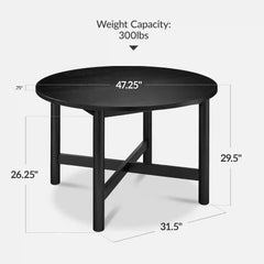 47in Round Solid Wood Dining Table, Modern Farmhouse Table For 4