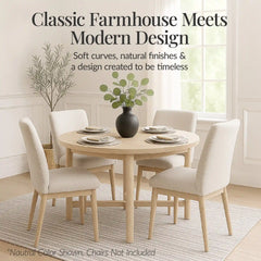 47in Round Solid Wood Dining Table, Modern Farmhouse Table For 4