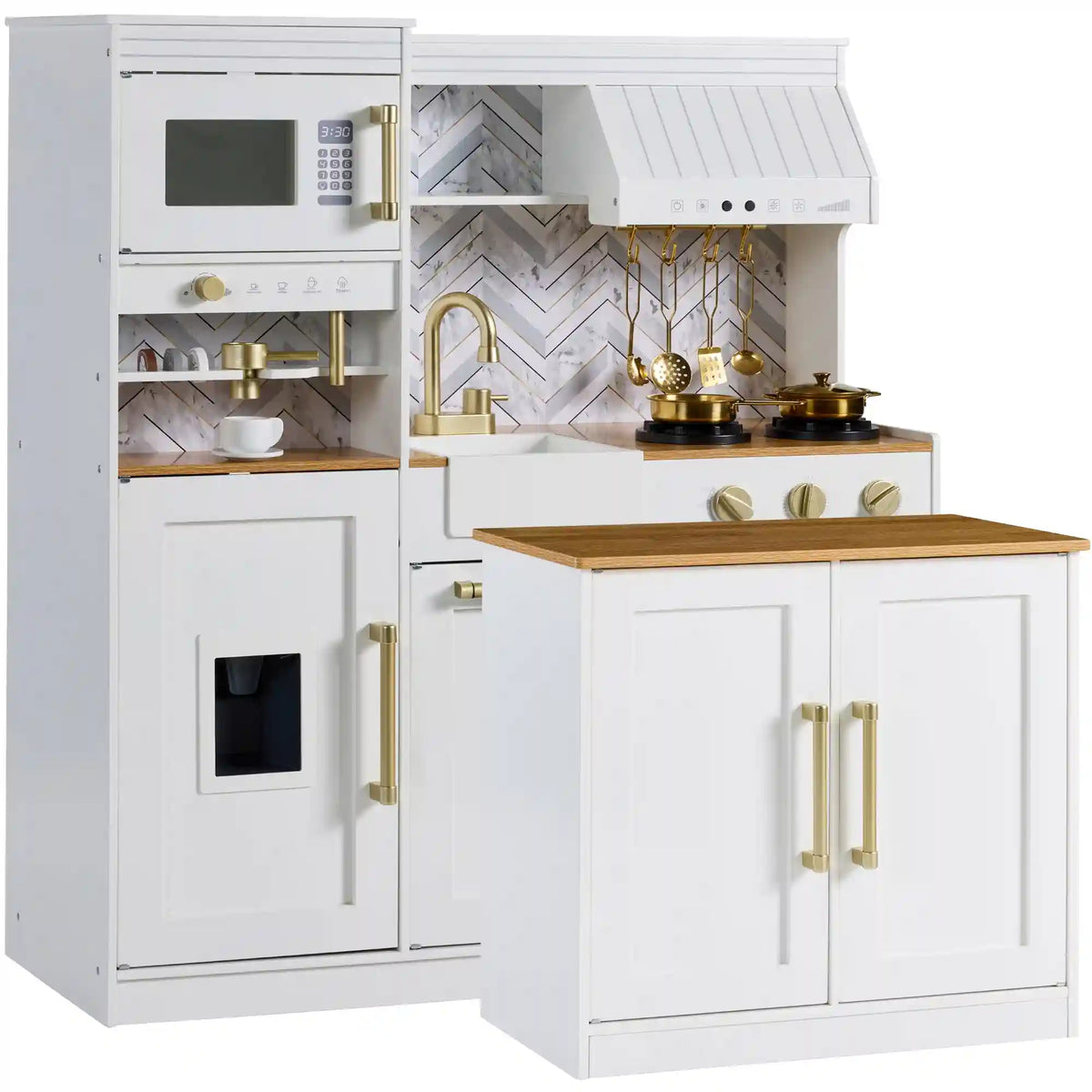 Pretend Kitchen Toy Set for Kids w/Lights, Sounds, Island, Espresso Machine