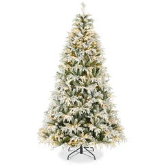 Pre-Lit Flocked Cedar Cypress Christmas Tree w/ Twinkling Lights