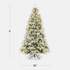 Pre-Lit Flocked Cedar Cypress Christmas Tree w/ Twinkling Lights