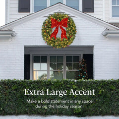 Pre-Lit Artificial Christmas Wreath w/Berries & Pinecones, Red Bow, Lights
