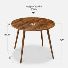 Round Mid-Century Modern 35.5in Dining Table, Dinette for Home or Kitchen w/Wood Finish Steel Legs