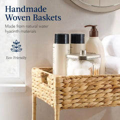 3-Tier Water Hyacinth Rolling Utility Cart w/ Weaved Baskets