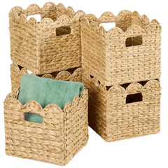 Scalloped 12x 12 Hyacinth Storage Basket Set of 5