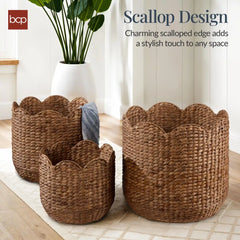 Scalloped 3PC Water Hyacinth Nesting Baskets