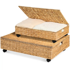 2 PC Water Hyacinth Nesting Underbed Storage Baskets