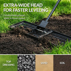 Lawn Leveling Rake, 30" x 10", Extra Long 78" handle