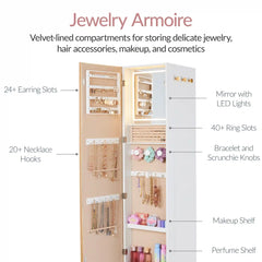 Rotating Mirror w/ Storage Cabinet, Swivel Jewelry Armoire, Shelves, Hooks